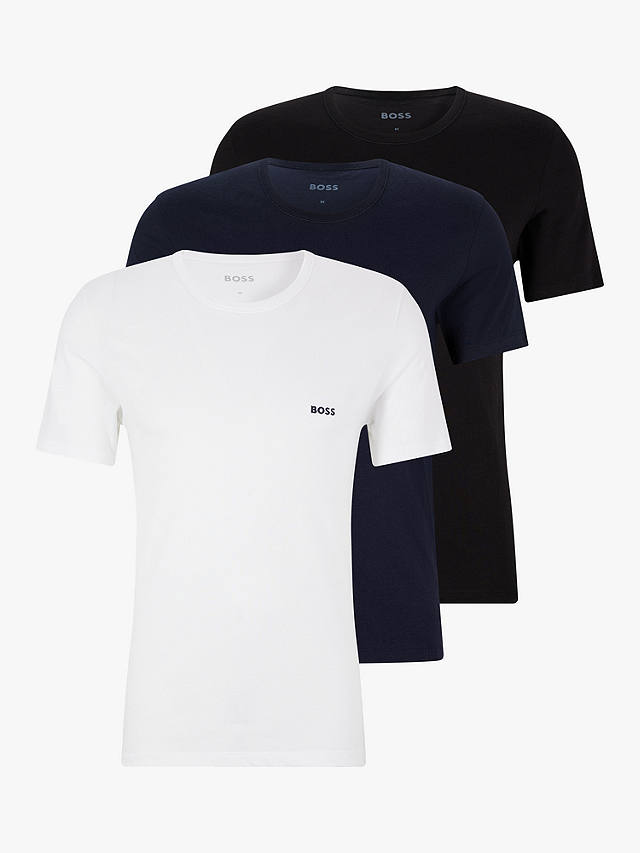 BOSS Cotton Crew Neck Lounge T-Shirts, Pack of 3, White/Navy/Black
