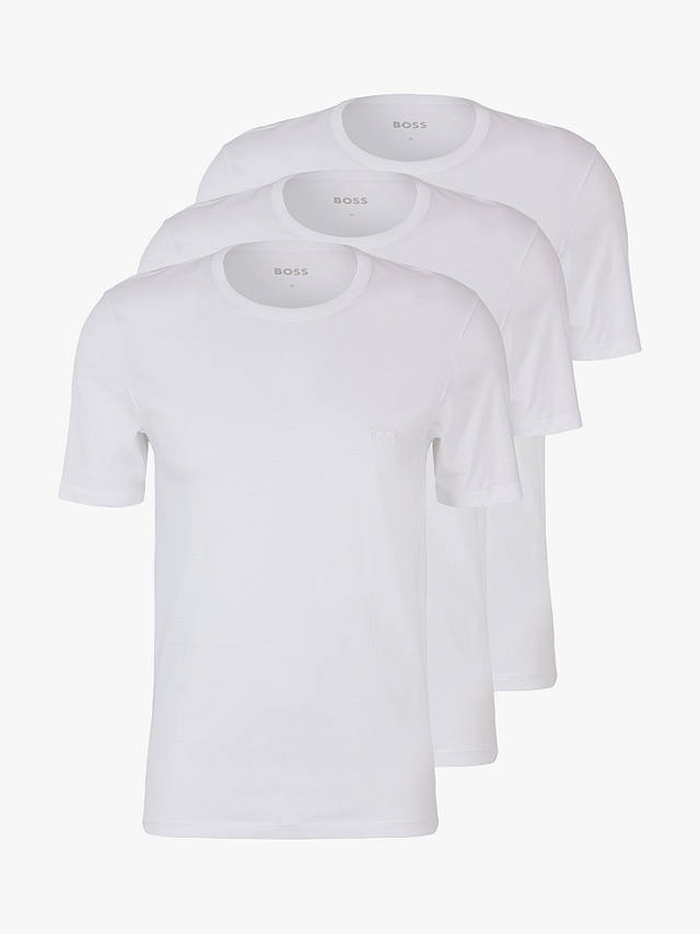 HUGO BOSS Embroidered Logo Cotton T-Shirt, Pack of 3, White