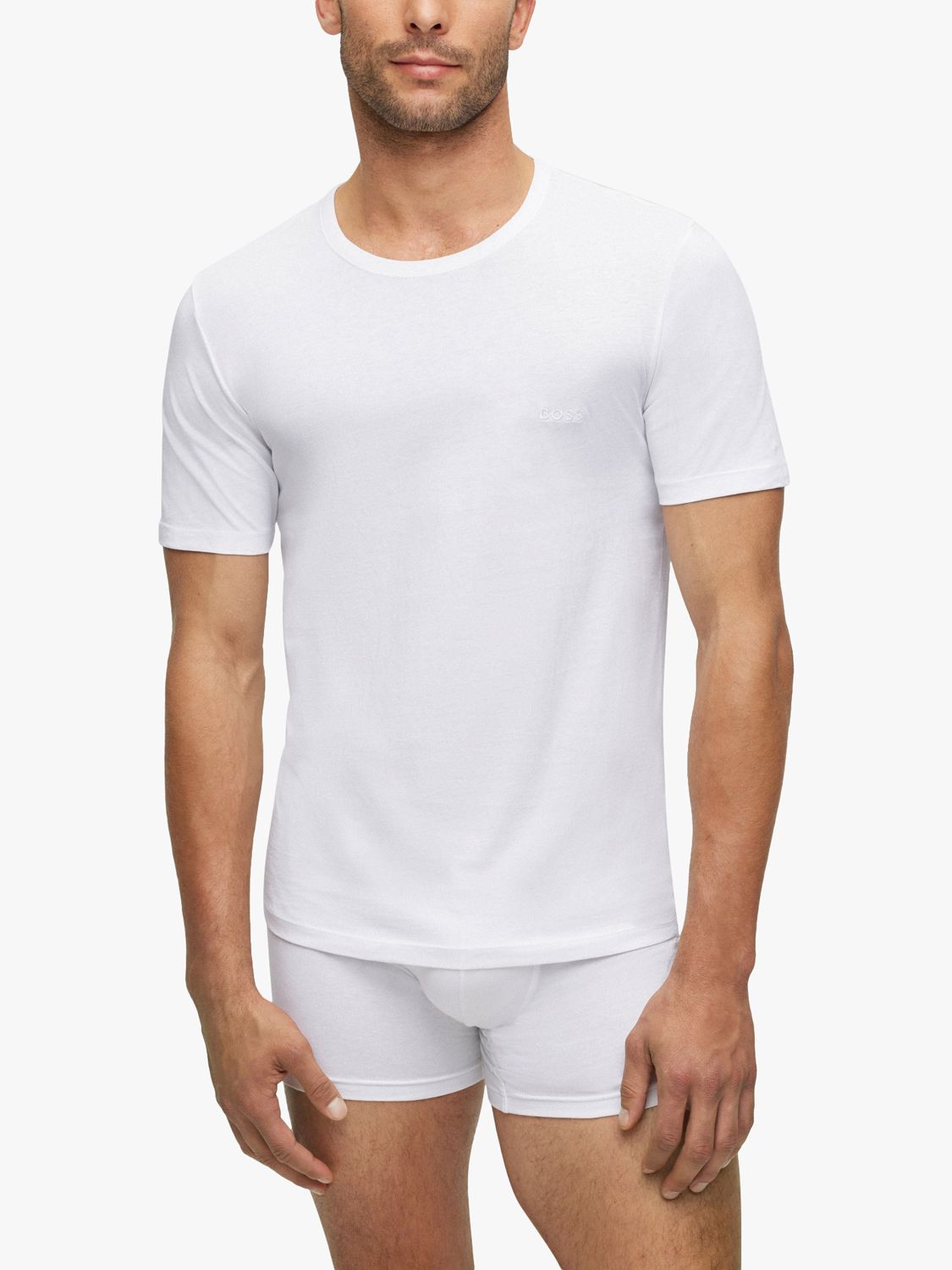 HUGO BOSS Embroidered Logo Cotton T-Shirt, Pack of 3, White at John ...