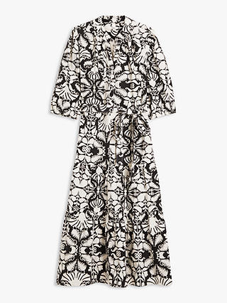 AND/OR Lillian Abstract Floral Dress, Black/White at John Lewis & Partners