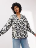 AND/OR Daphne Abstract Floral Blouse, Black/White