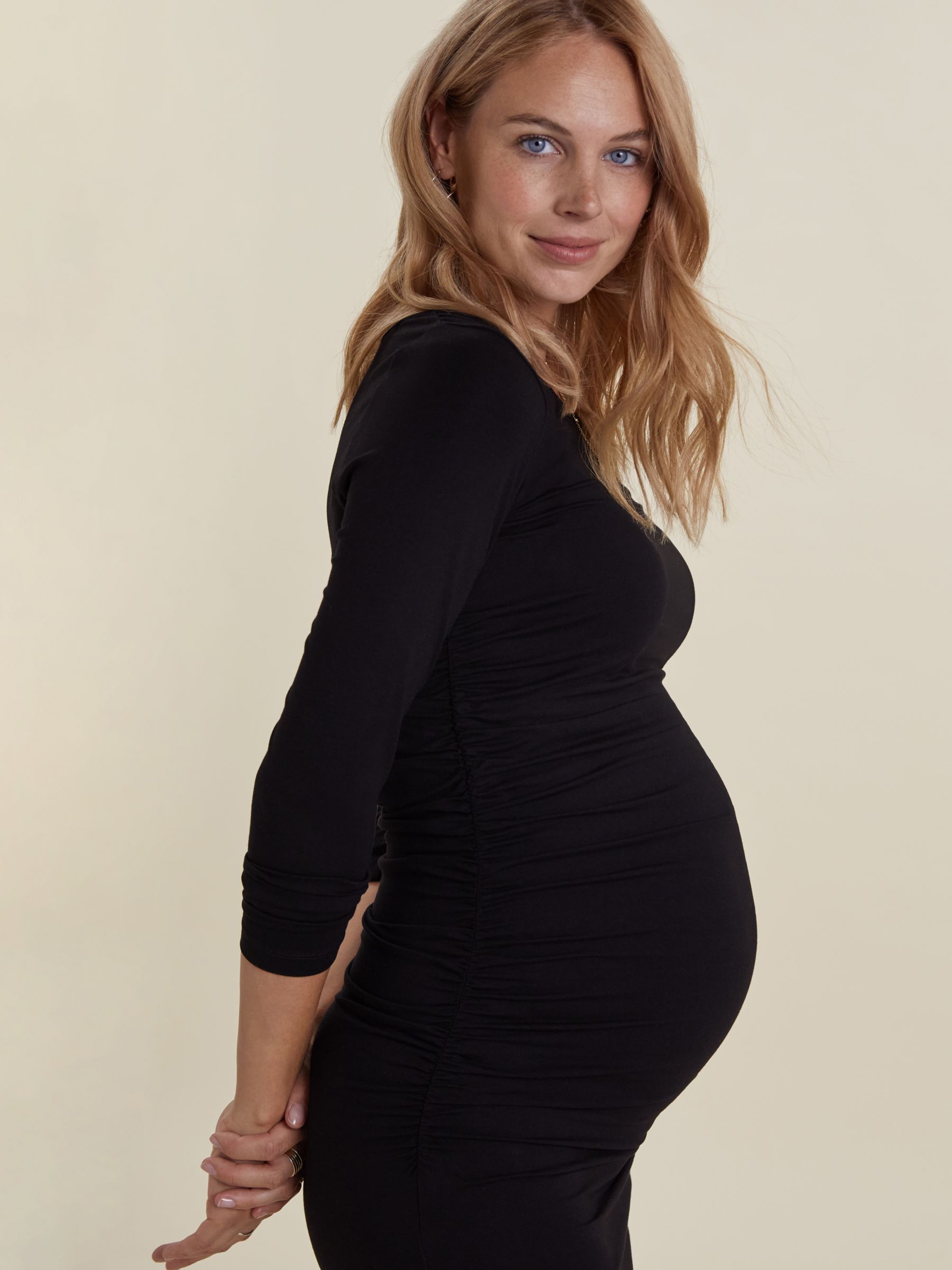 Isabella Oliver Dottie Maternity Dress Black Size 8 Built in Bra Stretch  Ruched