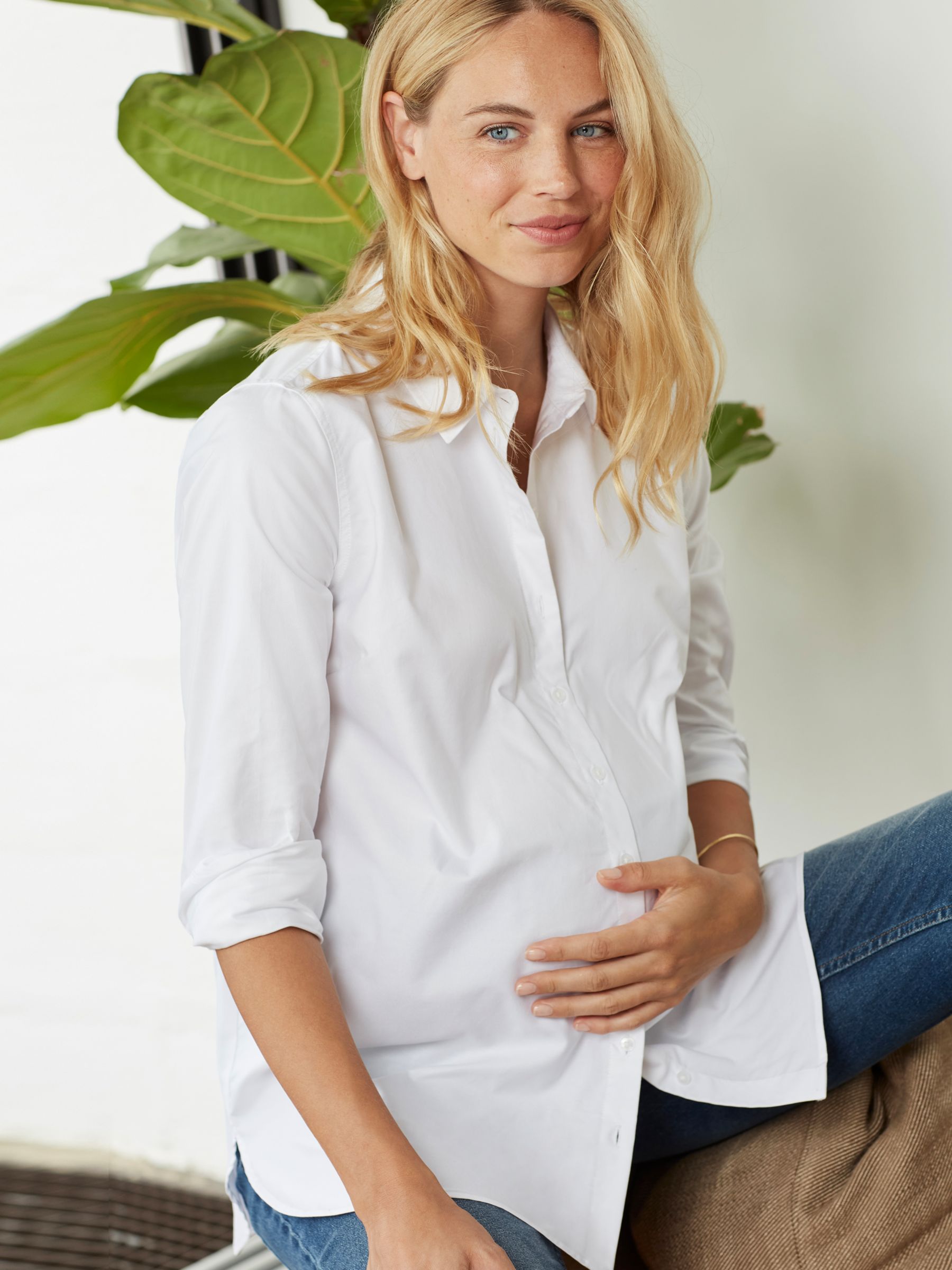 Isabella Oliver Essentials Organic Cotton Maternity Shirt, White, 8