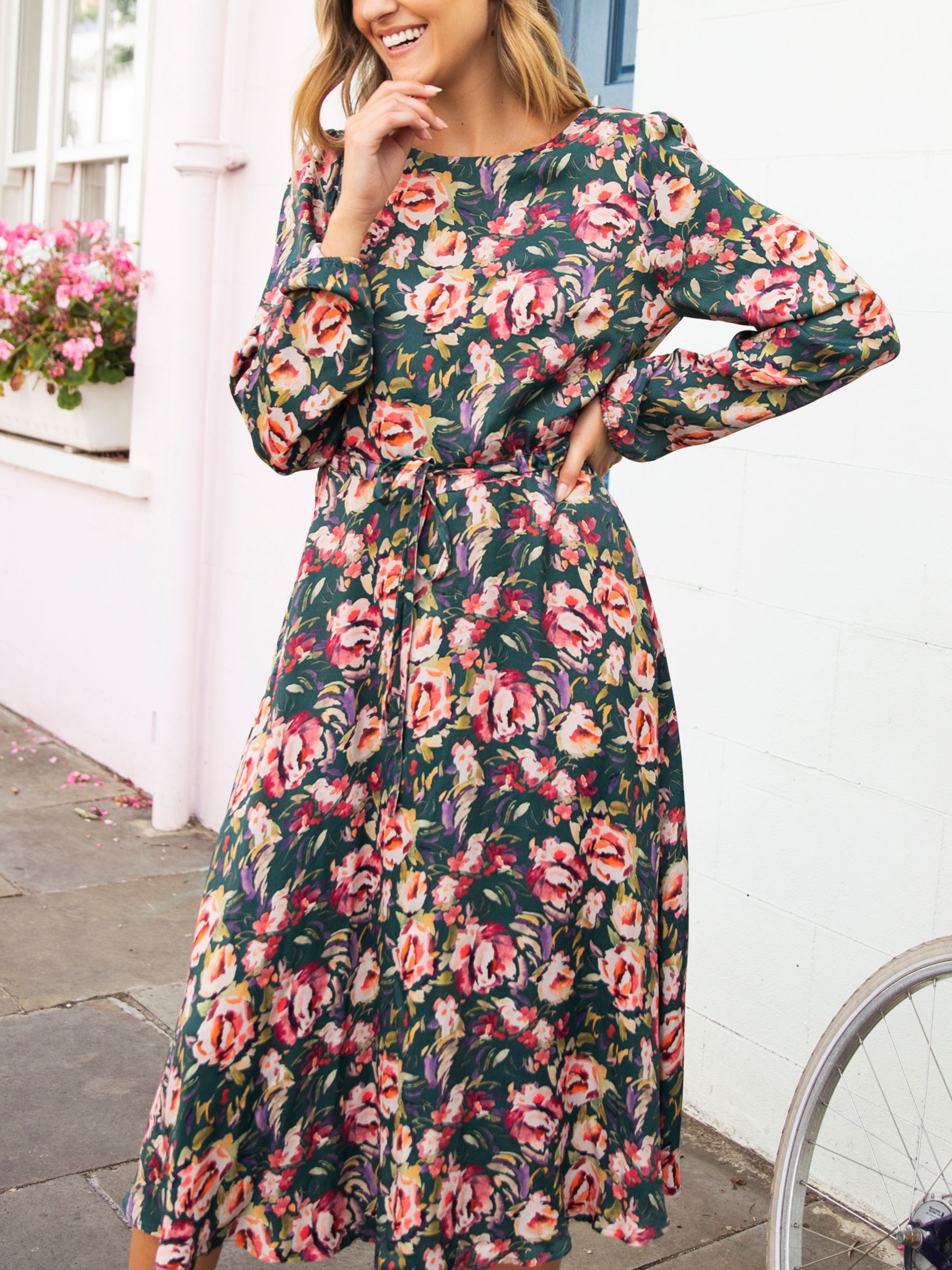 Alie Street Floral Print Robyn Midi Dress, Green/Multi, 6-8
