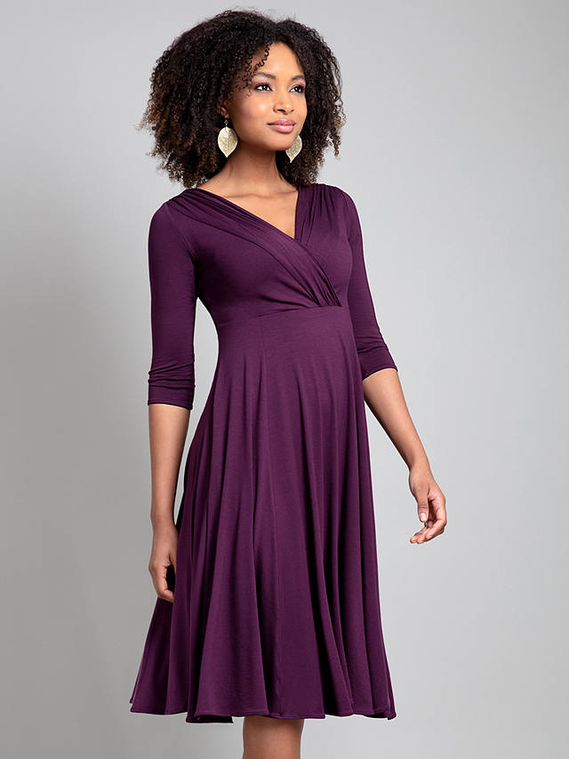 Alie Street Annie Wrap Over Bodice Midi Dress, Claret Purple