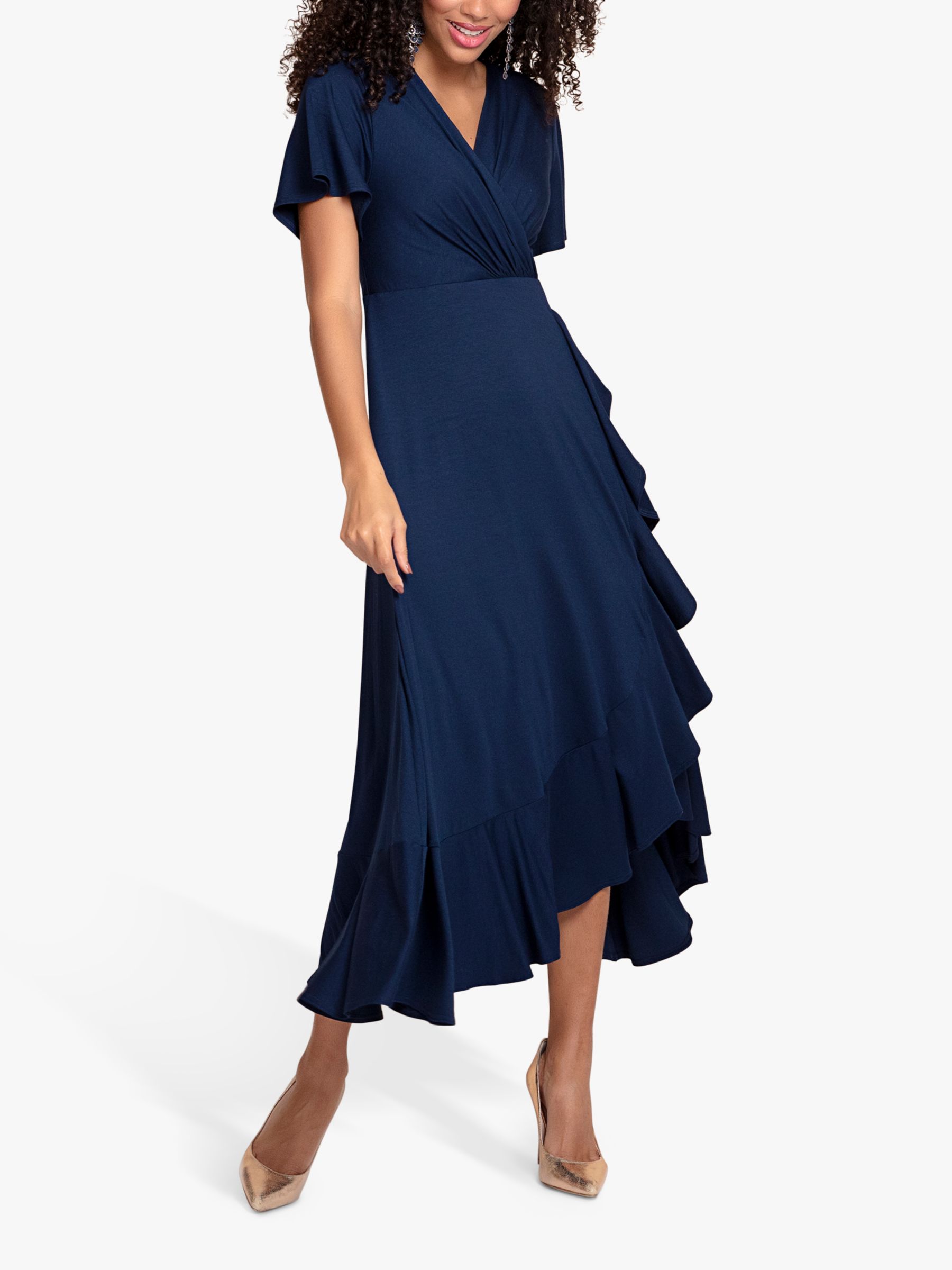 Alie Street Waterfall Maxi Wrap Dress, Navy, 6-8