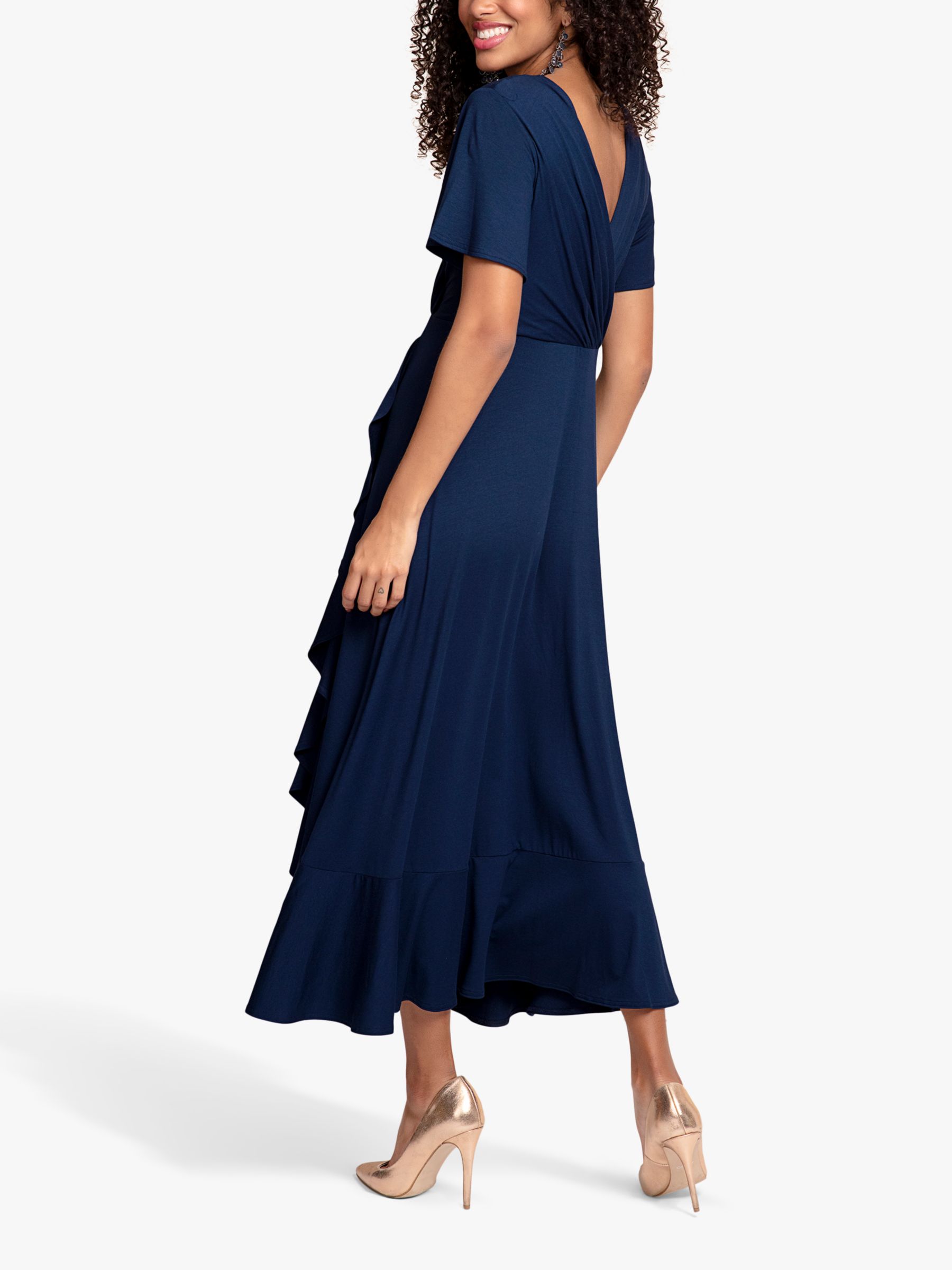 Alie Street Waterfall Maxi Wrap Dress, Navy, 6-8