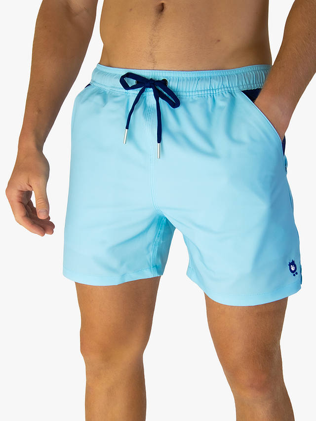 Randy Cow Swim Shorts with Waterproof Pocket, Baby Blue