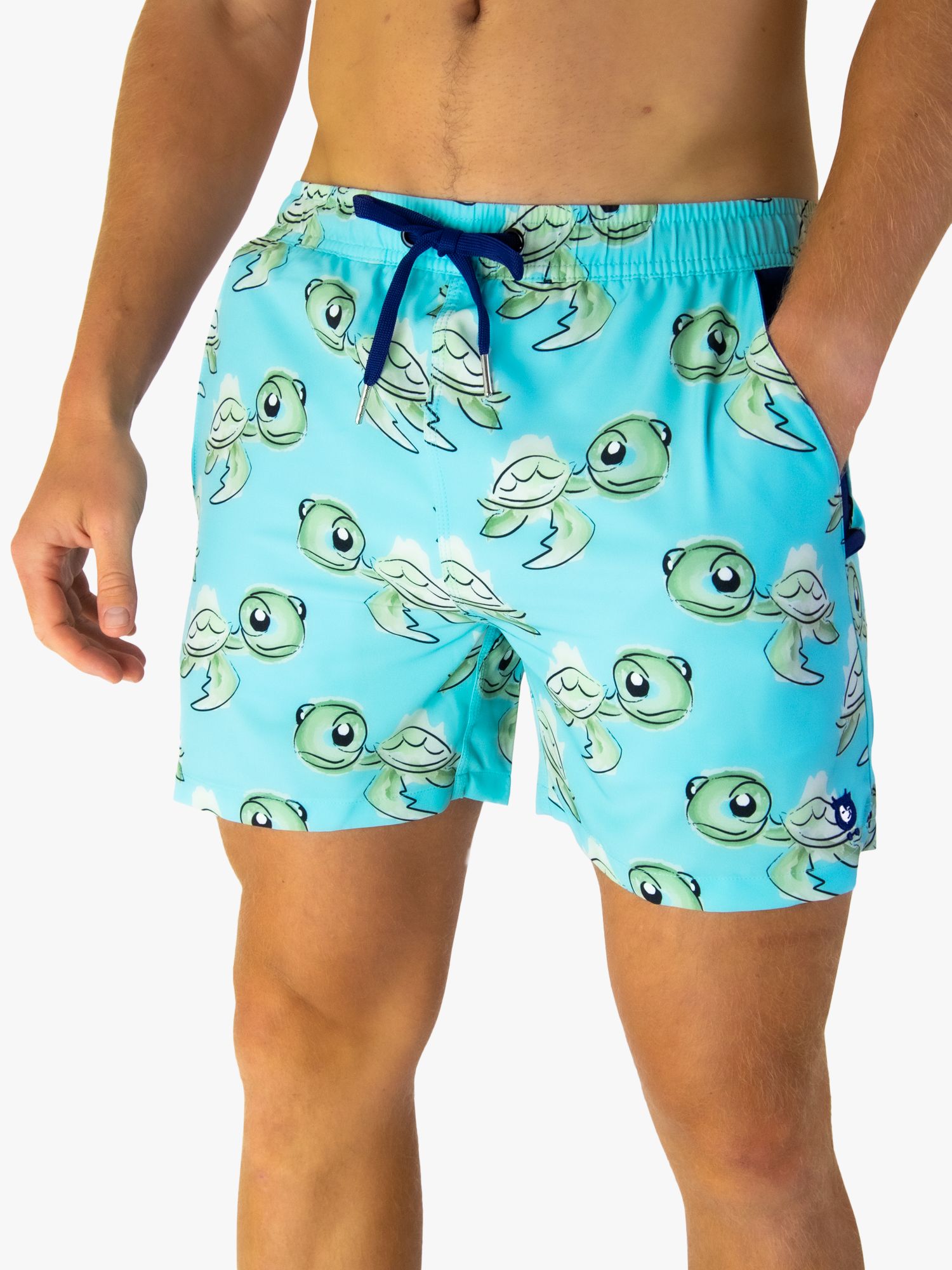 Mens Blue Swim Shorts With 'Tortoise & Turtle' Printed Design