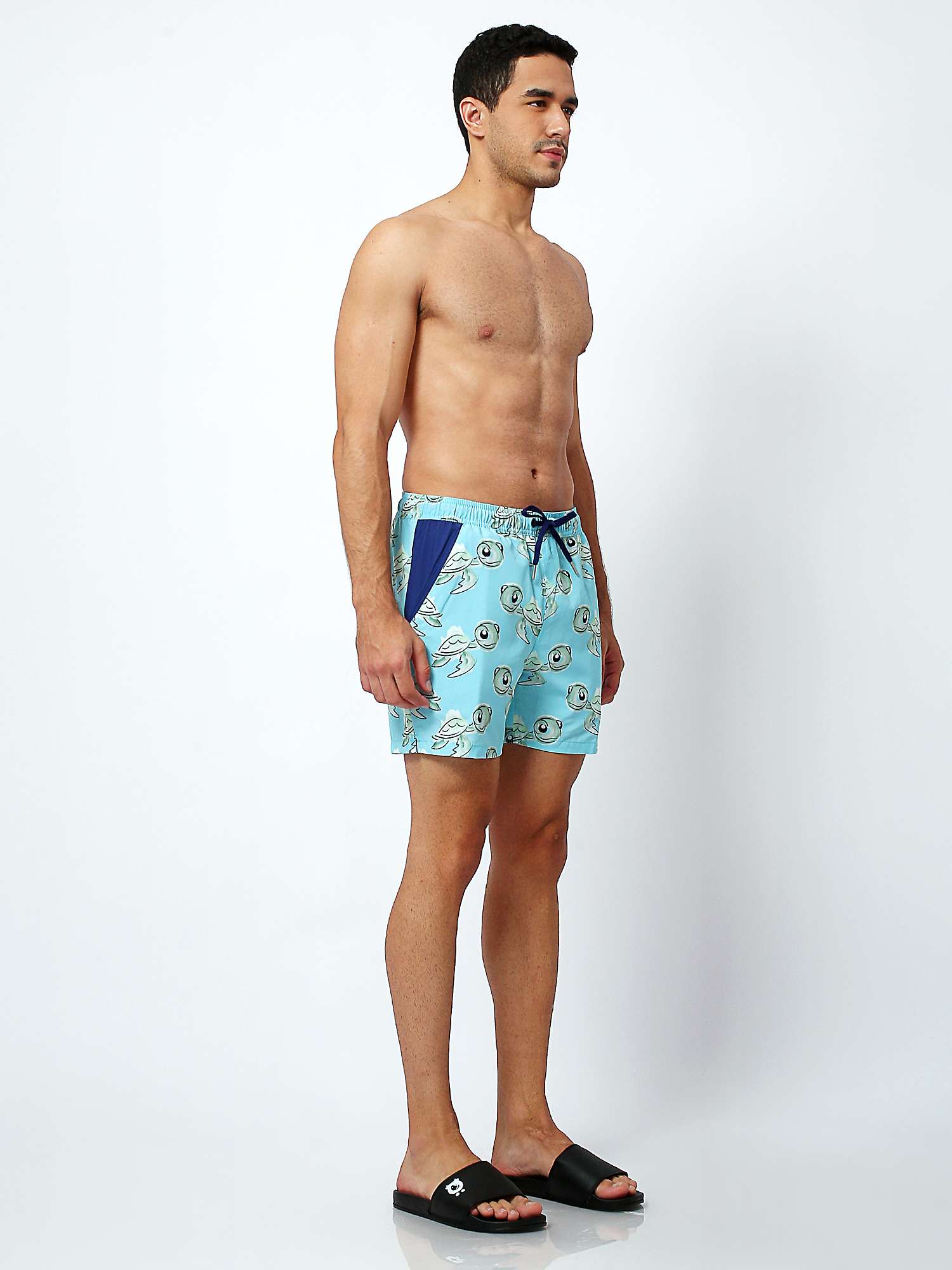 Randy Cow Turtle Print Swim Shorts with Waterproof Pocket, Blue at John ...