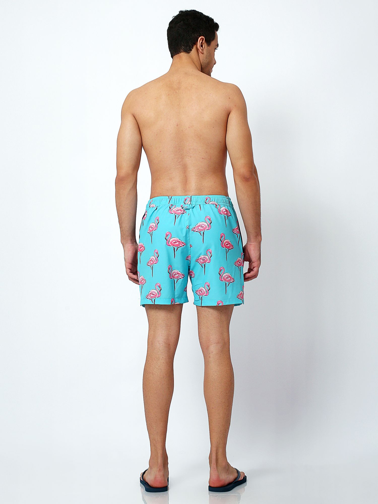 Randy Cow Flamingo Print Swim Shorts with Waterproof Pocket, Blue at ...