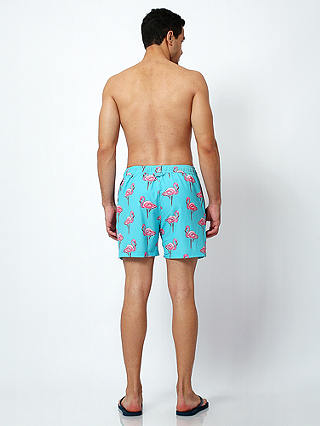 Randy Cow Flamingo Print Swim Shorts with Waterproof Pocket, Blue