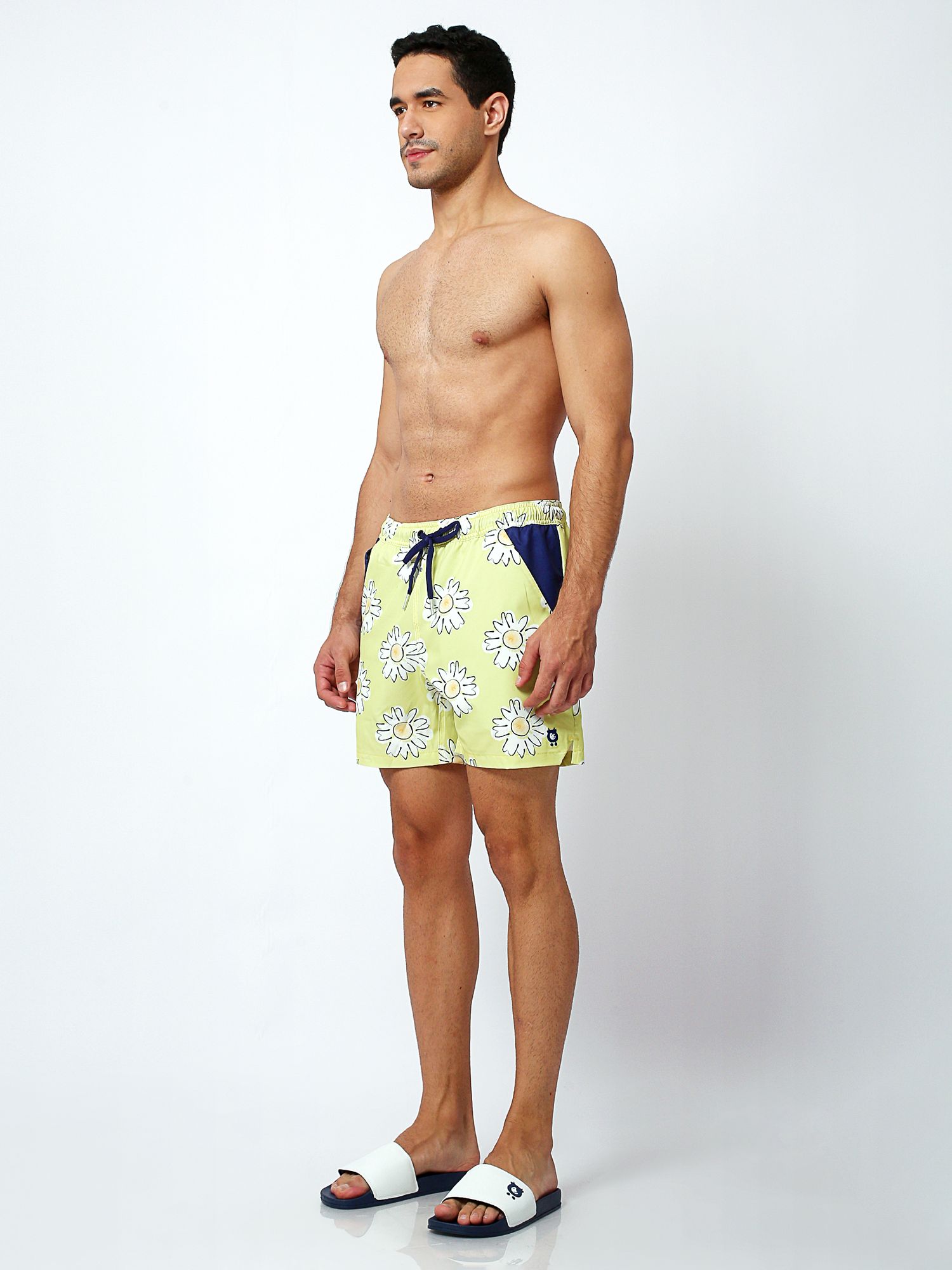 Randy Cow Daisy Print Swim Shorts with Waterproof Pocket, Yellow at ...