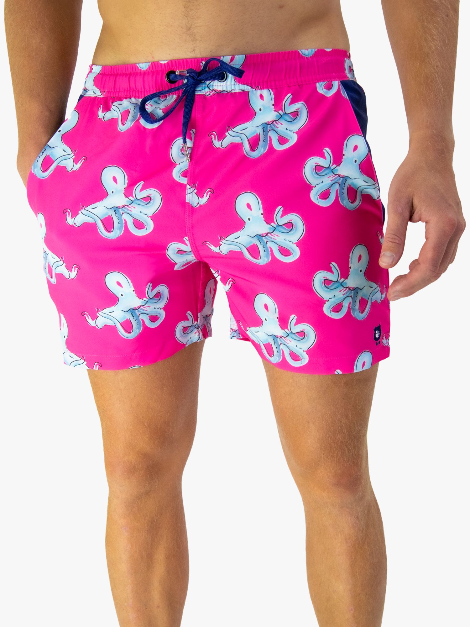 Randy Cow Octopus Print Swim Shorts with Waterproof Pocket, Pink, XS