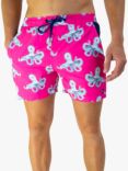 Randy Cow Octopus Print Swim Shorts with Waterproof Pocket, Pink