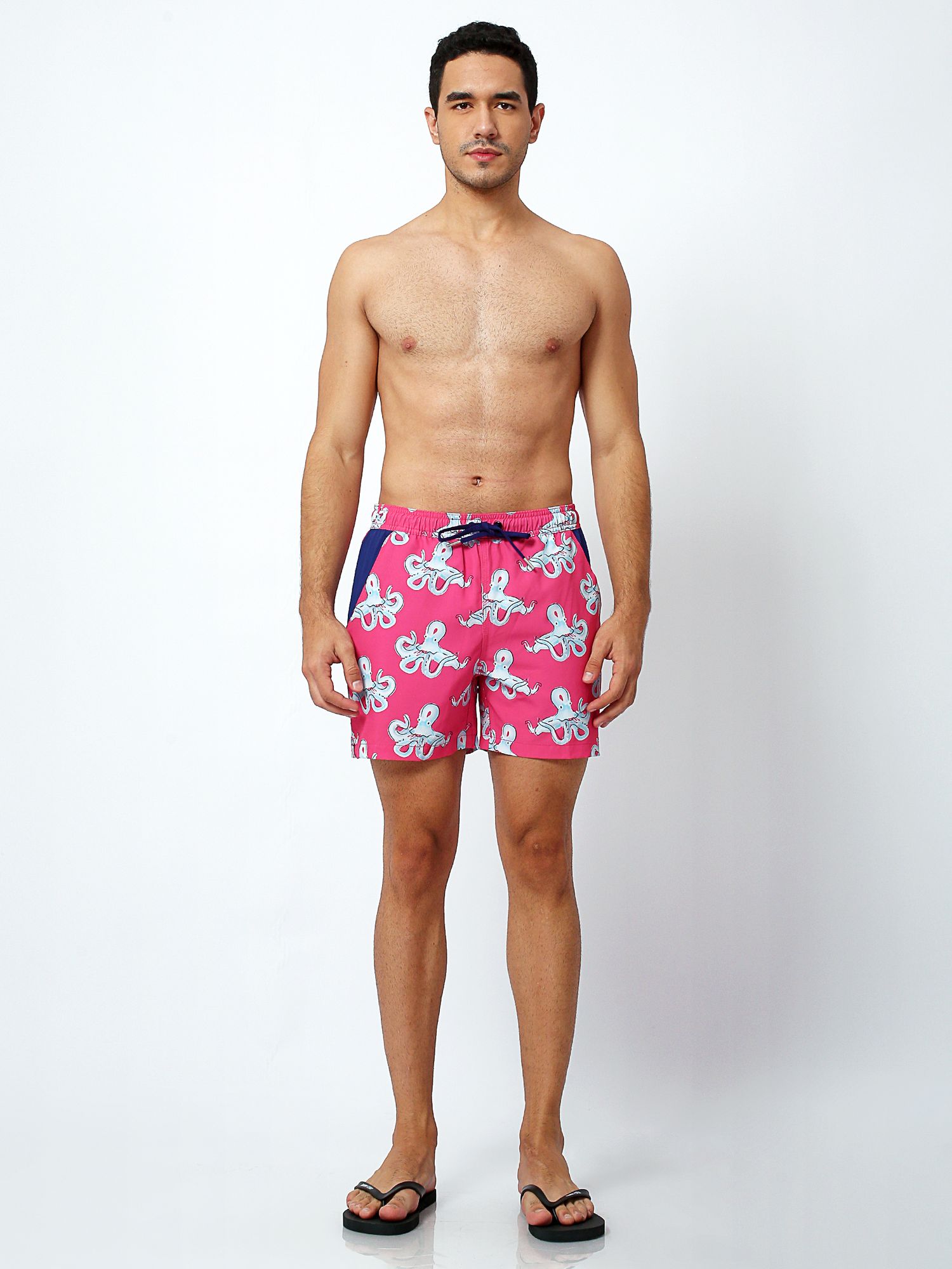 Randy Cow Octopus Print Swim Shorts with Waterproof Pocket, Pink at ...