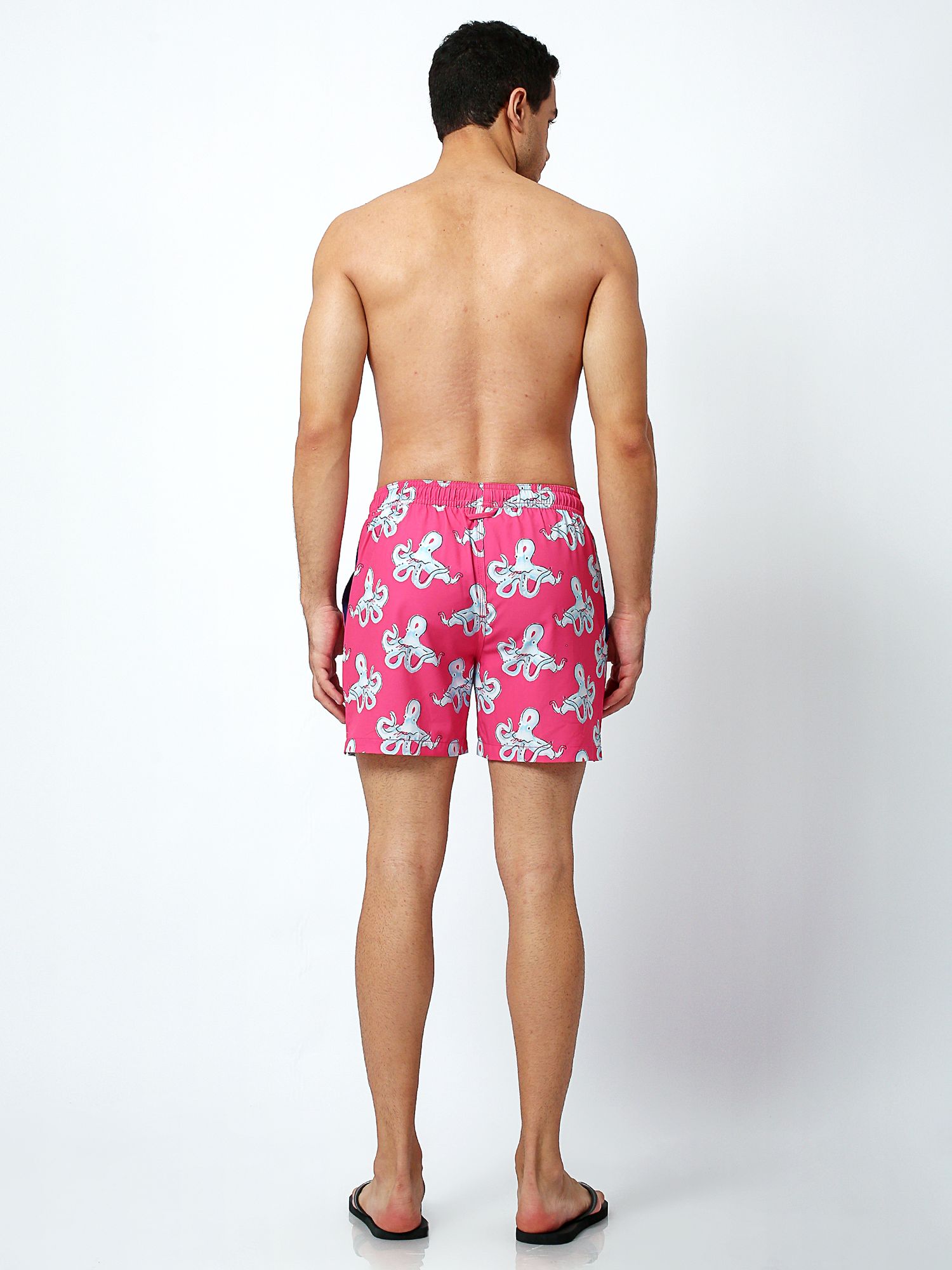 Randy Cow Octopus Print Swim Shorts with Waterproof Pocket, Pink, XS