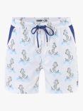 Randy Cow Anchor Swim Shorts with Waterproof Pocket, White