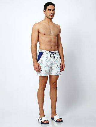 Randy Cow Anchor Swim Shorts with Waterproof Pocket, White