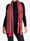 chesca Leopard and Floral Print Scarf, Red