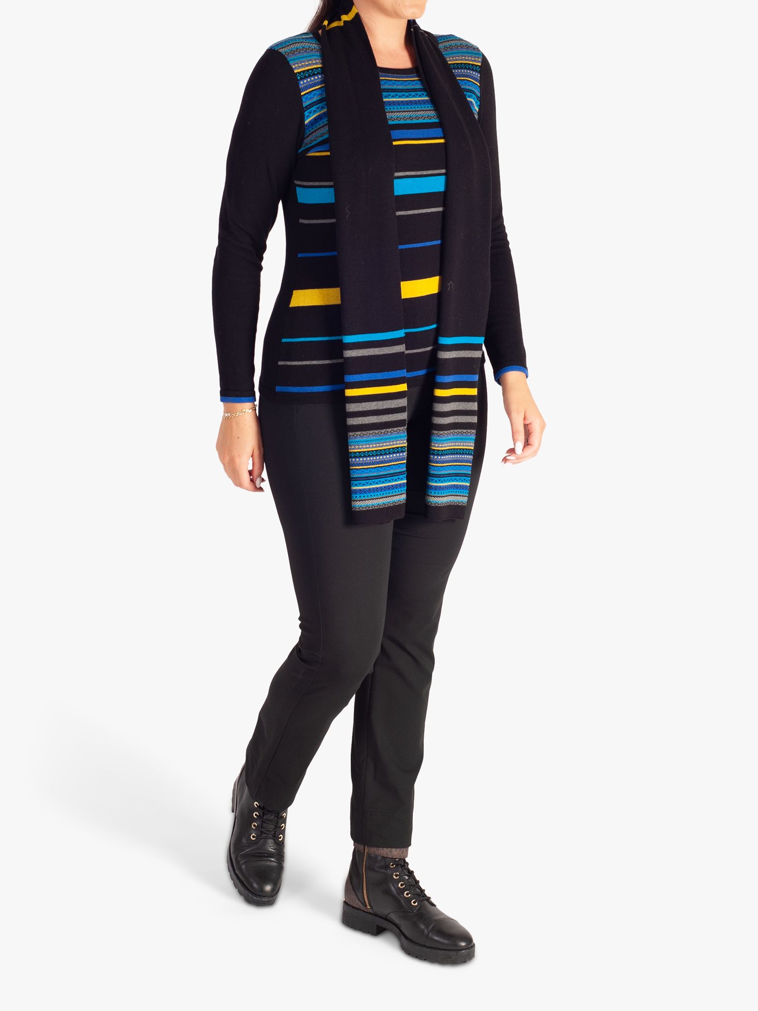 chesca Striped Jumper with Scarf, Black/Royal Blue, 22-24