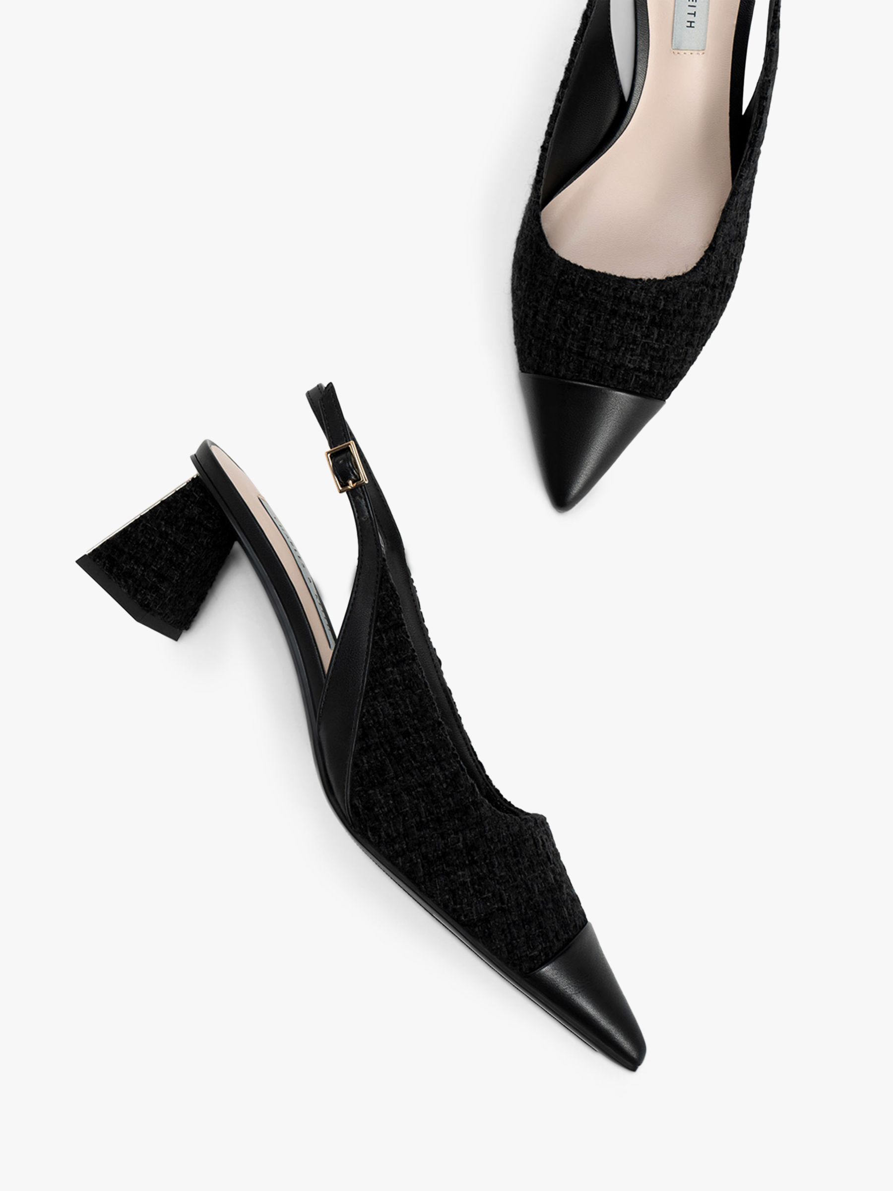 CHARLES & KEITH Faux Suede Trapeze Heel Slingback Pumps, Black at John ...