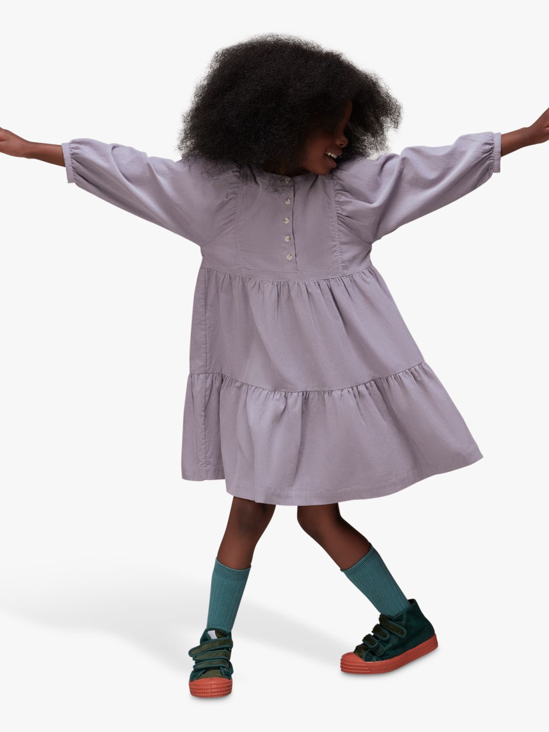 Buy Whistles Kids' Nora Babycord Tiered Dress, Lilac Online at johnlewis.com