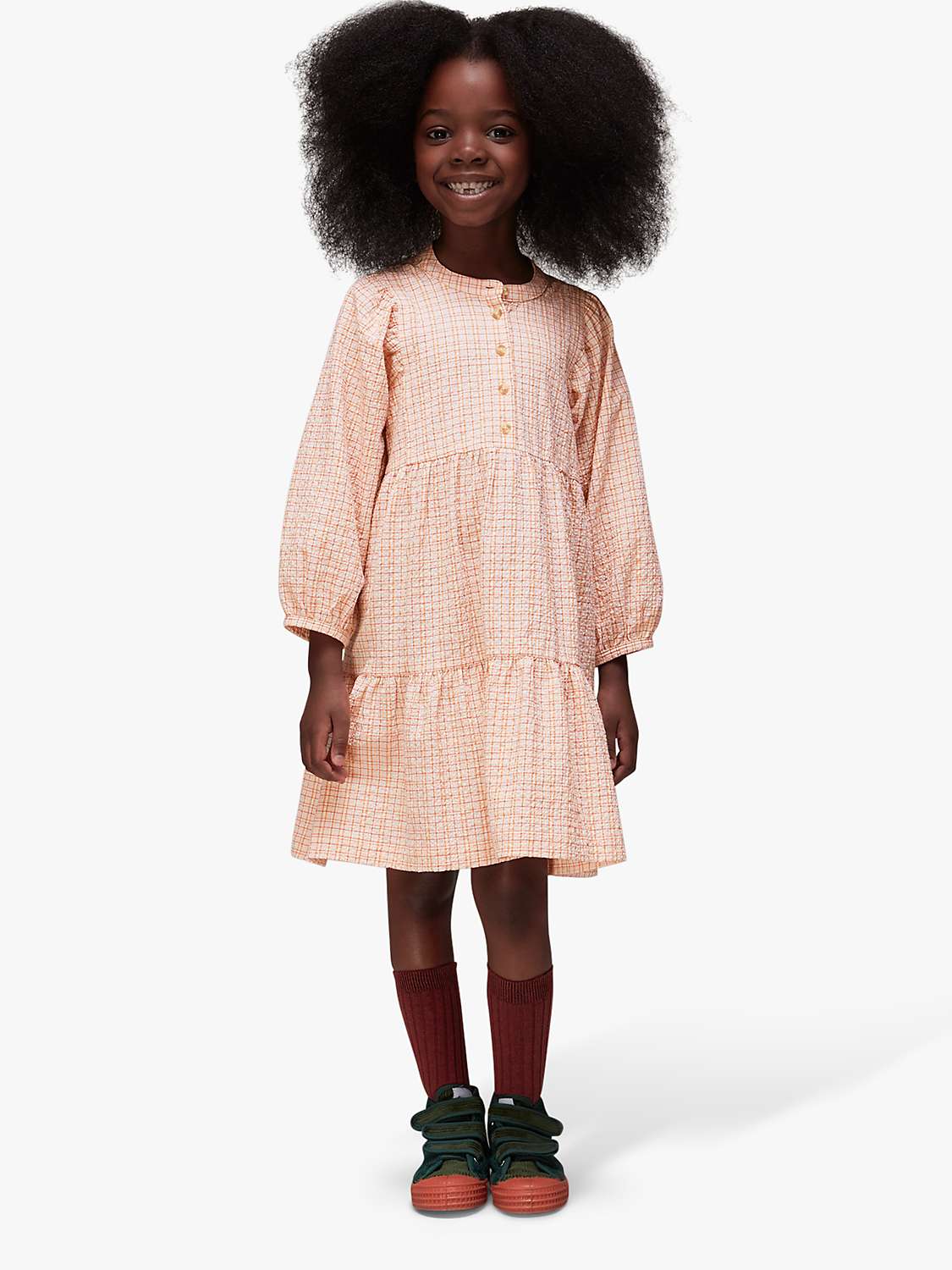 Buy Whistles Kids' Nora Check Tiered Dress, Pale Pink/Multi Online at johnlewis.com