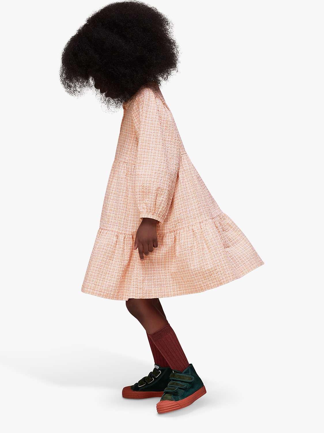 Buy Whistles Kids' Nora Check Tiered Dress, Pale Pink/Multi Online at johnlewis.com