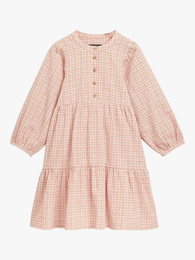 Whistles Kids' Nora Check Tiered Dress, Pale Pink/Multi