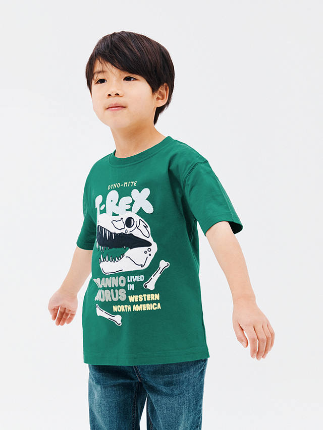 John Lewis Kids' T-Rex T-Shirt, Green