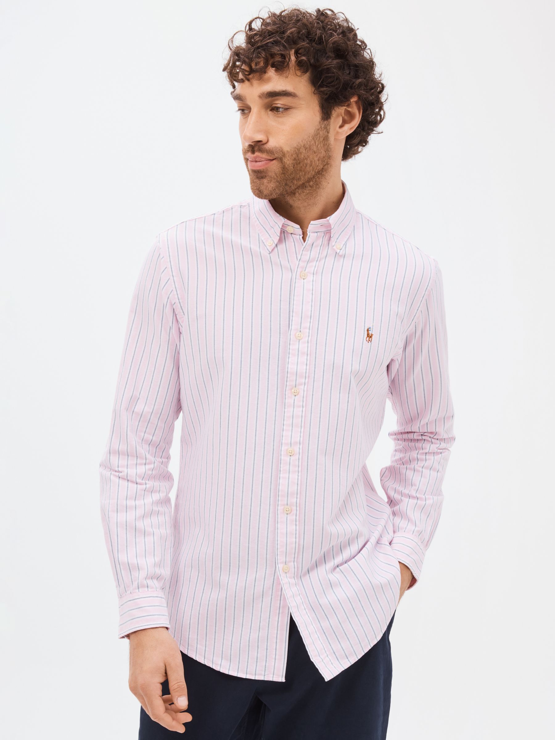 Polo Ralph Lauren Button Down Collar Stripe Shirt, Pink/Blue at John Lewis  & Partners