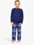 Minijammies Kids' Riley Jersey Check Pyjama Set, Navy/Multi