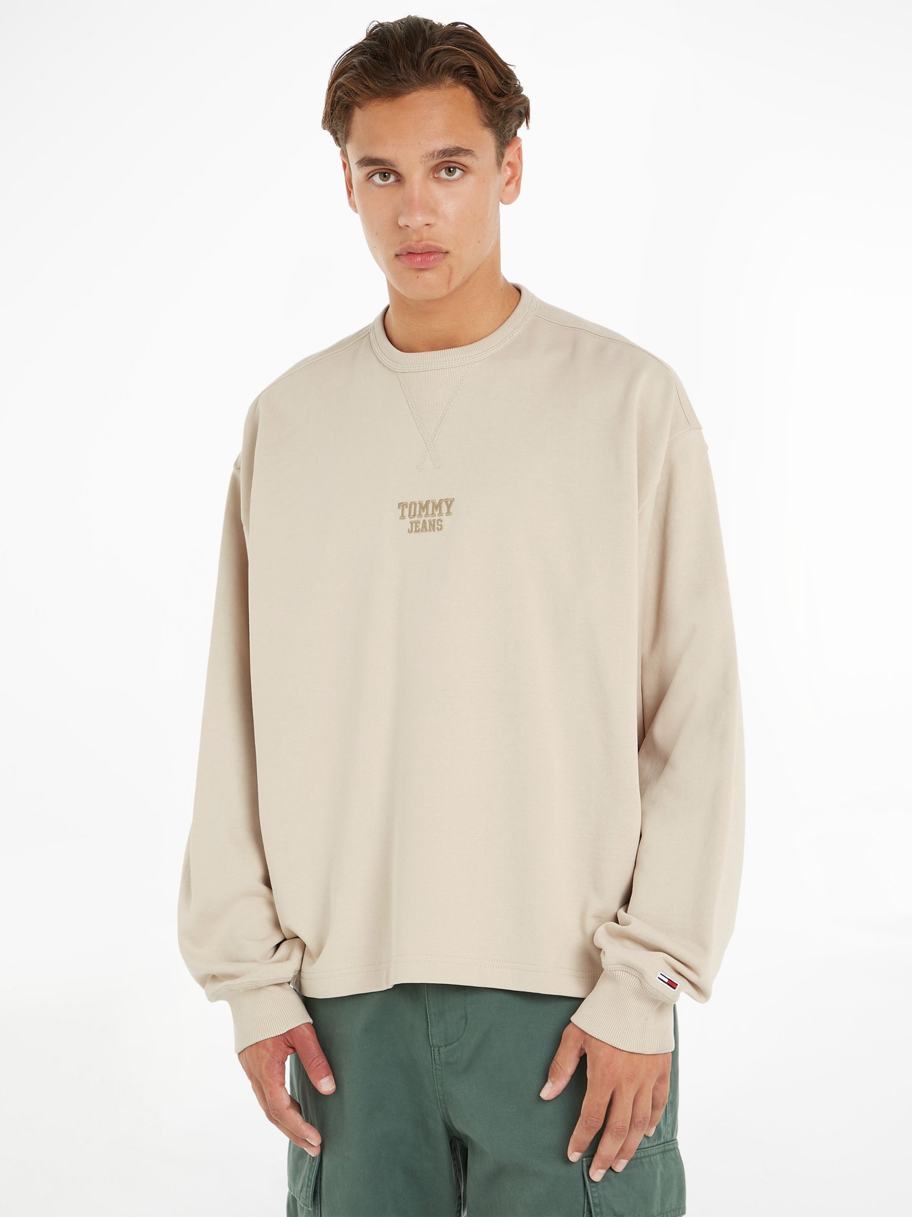 Buy Tommy Jeans Relaxed Logo Sweatshirt, Classic Beige Online at johnlewis.com