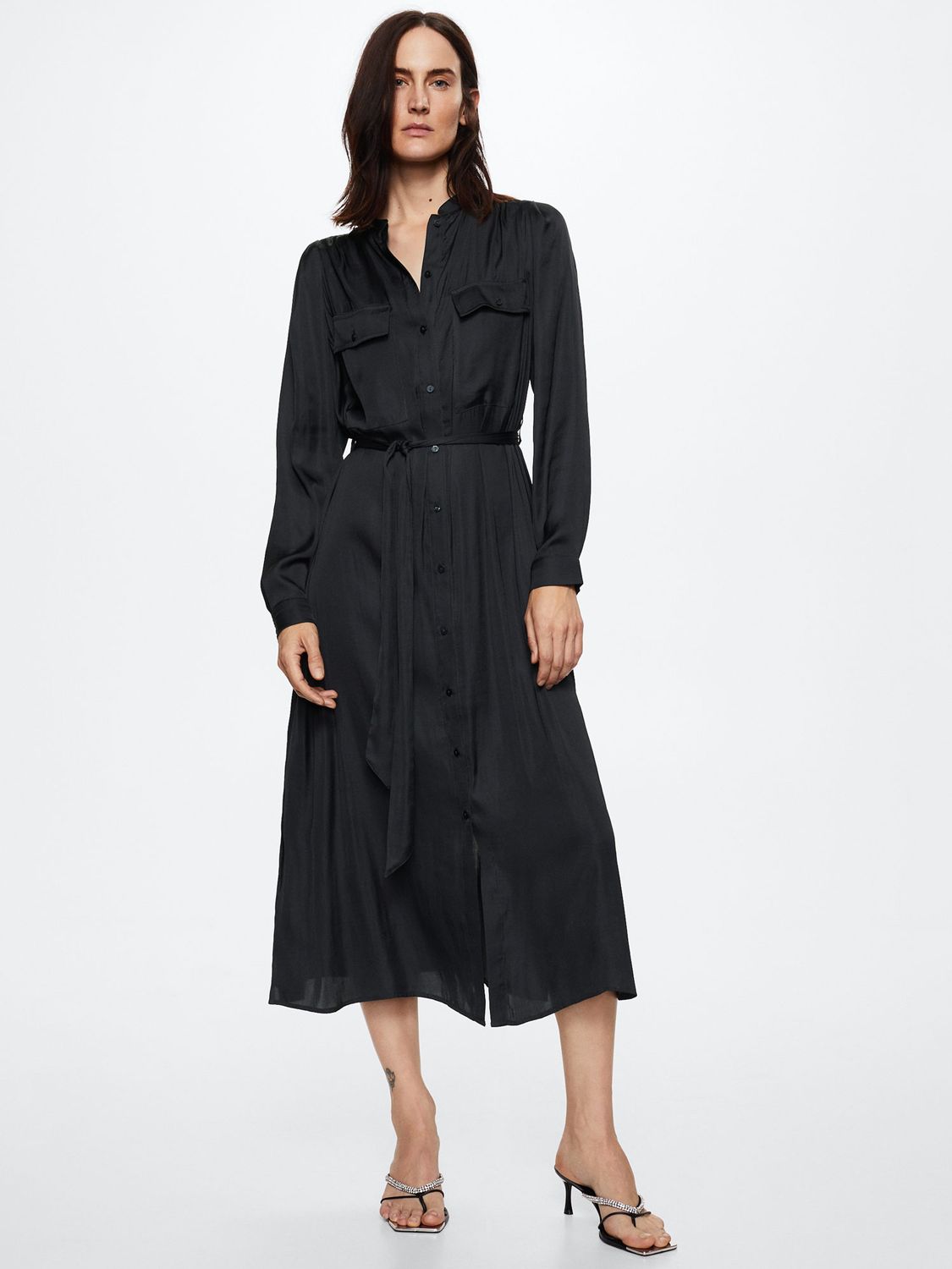 Mango Shirt Midi Dress, Black at John Lewis & Partners