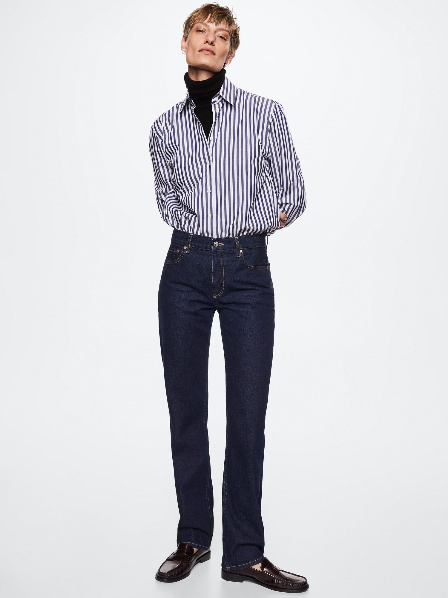 Mango Stripe Cotton Shirt, Blue at John Lewis & Partners