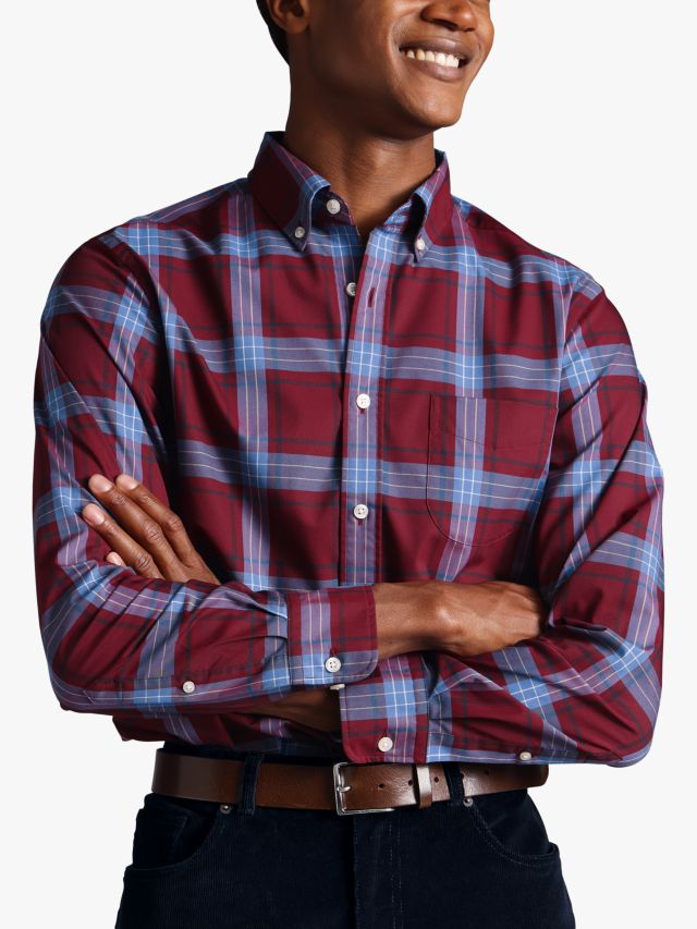 JOHN LOUIS Men Checkered Casual Red, Blue Shirt - Buy Red, Blue