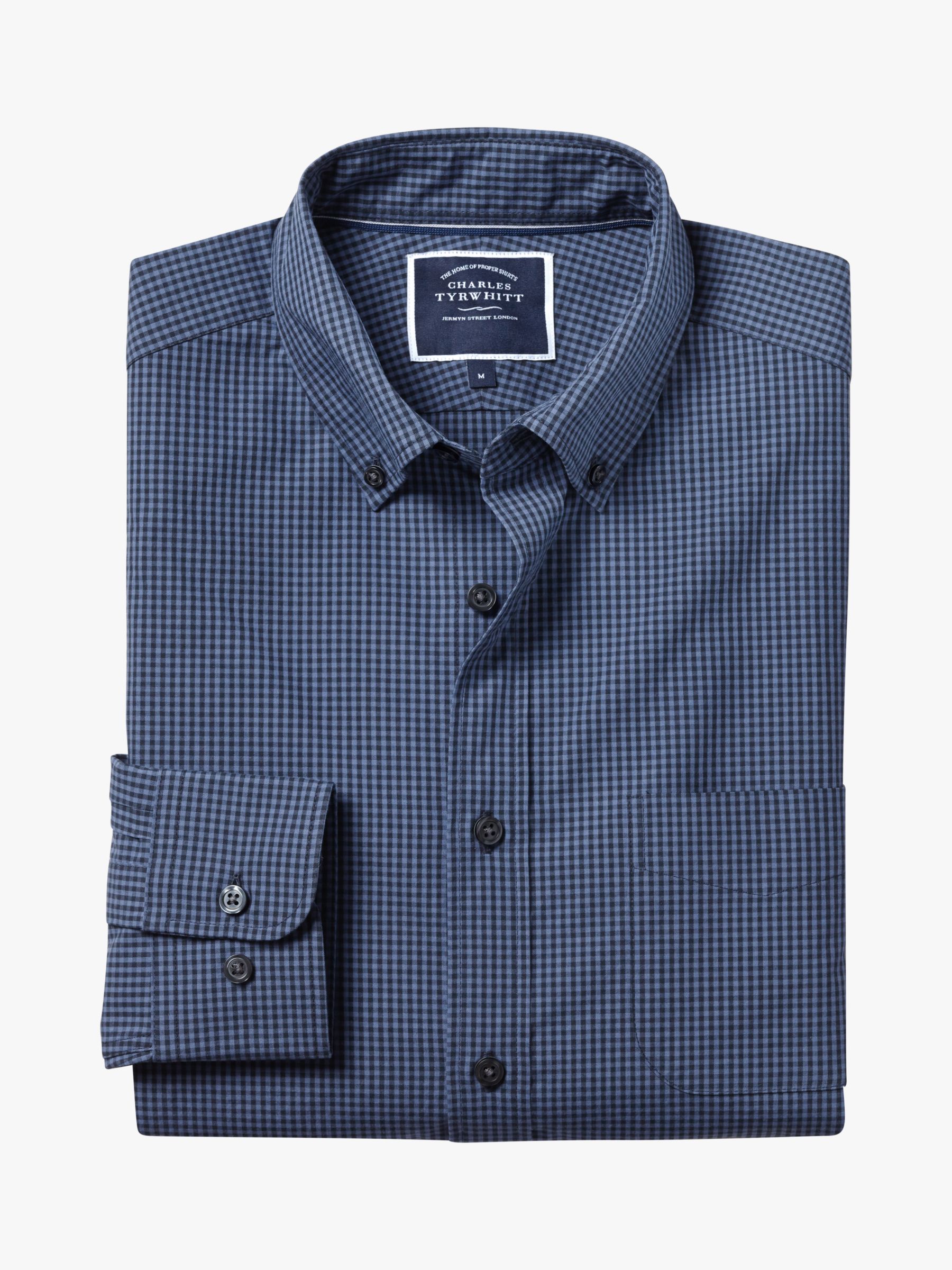 Charles Tyrwhitt Poplin Weave Check Shirt, Indigo Blue, S