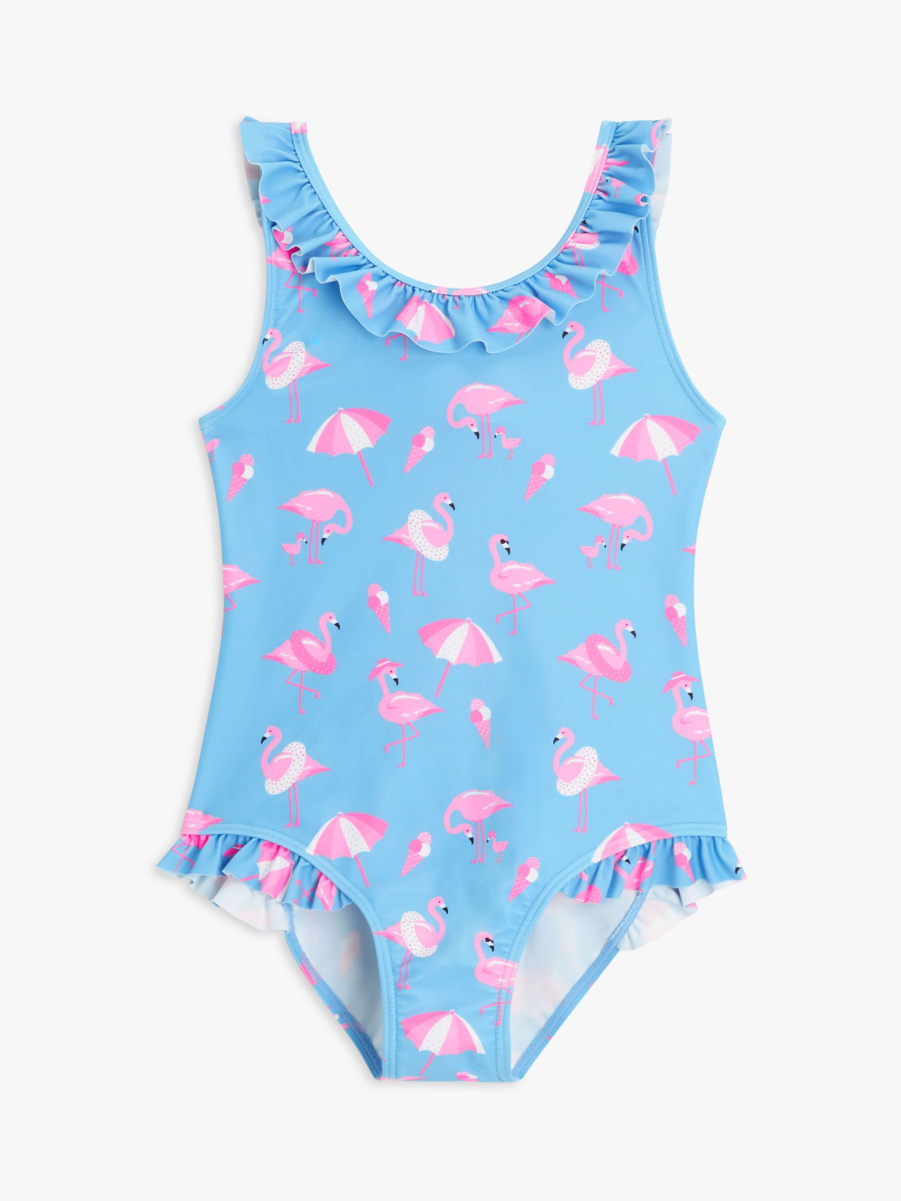 John Lewis Kids' Fun Flamingo Swimsuit, Blue/Pink at John Lewis & Partners