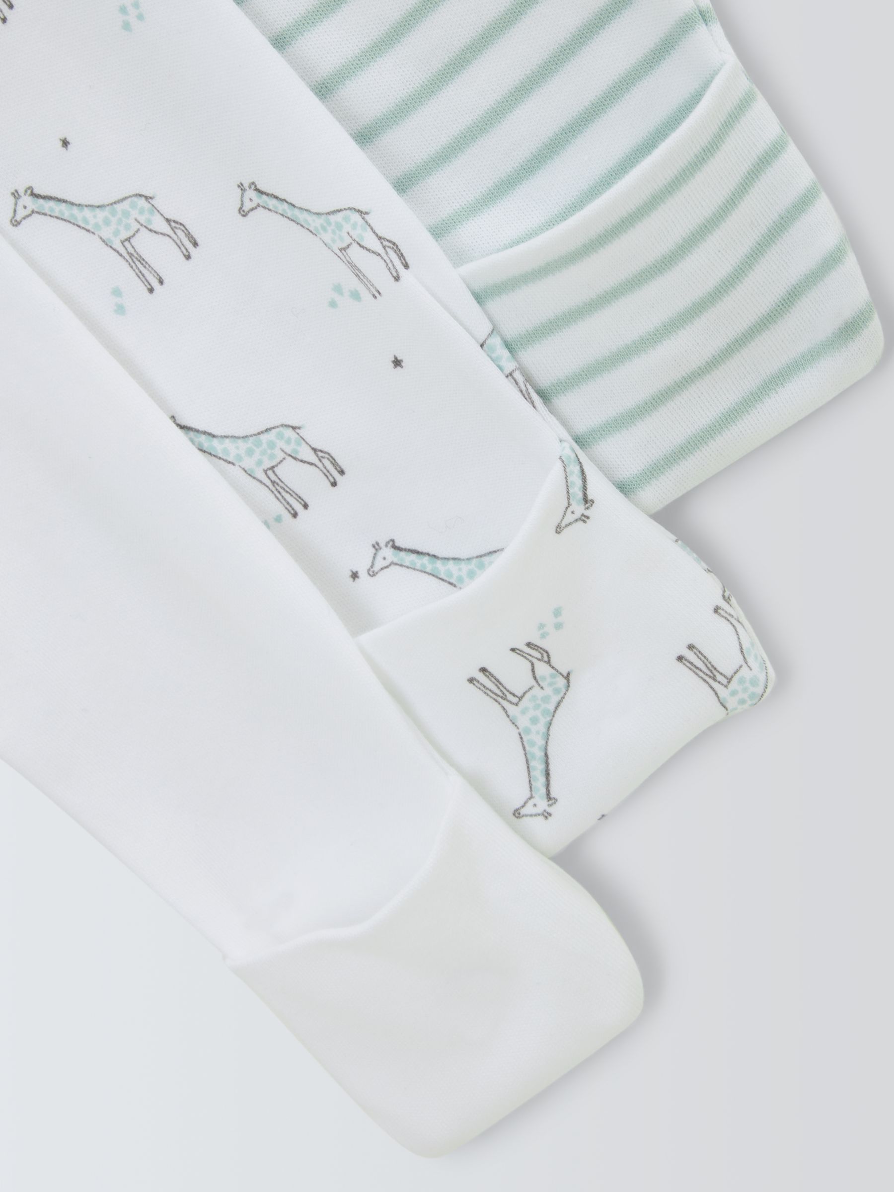 John Lewis Baby Giraffe & Stripe Sleepsuit, Pack of 3, Multi, Newborn