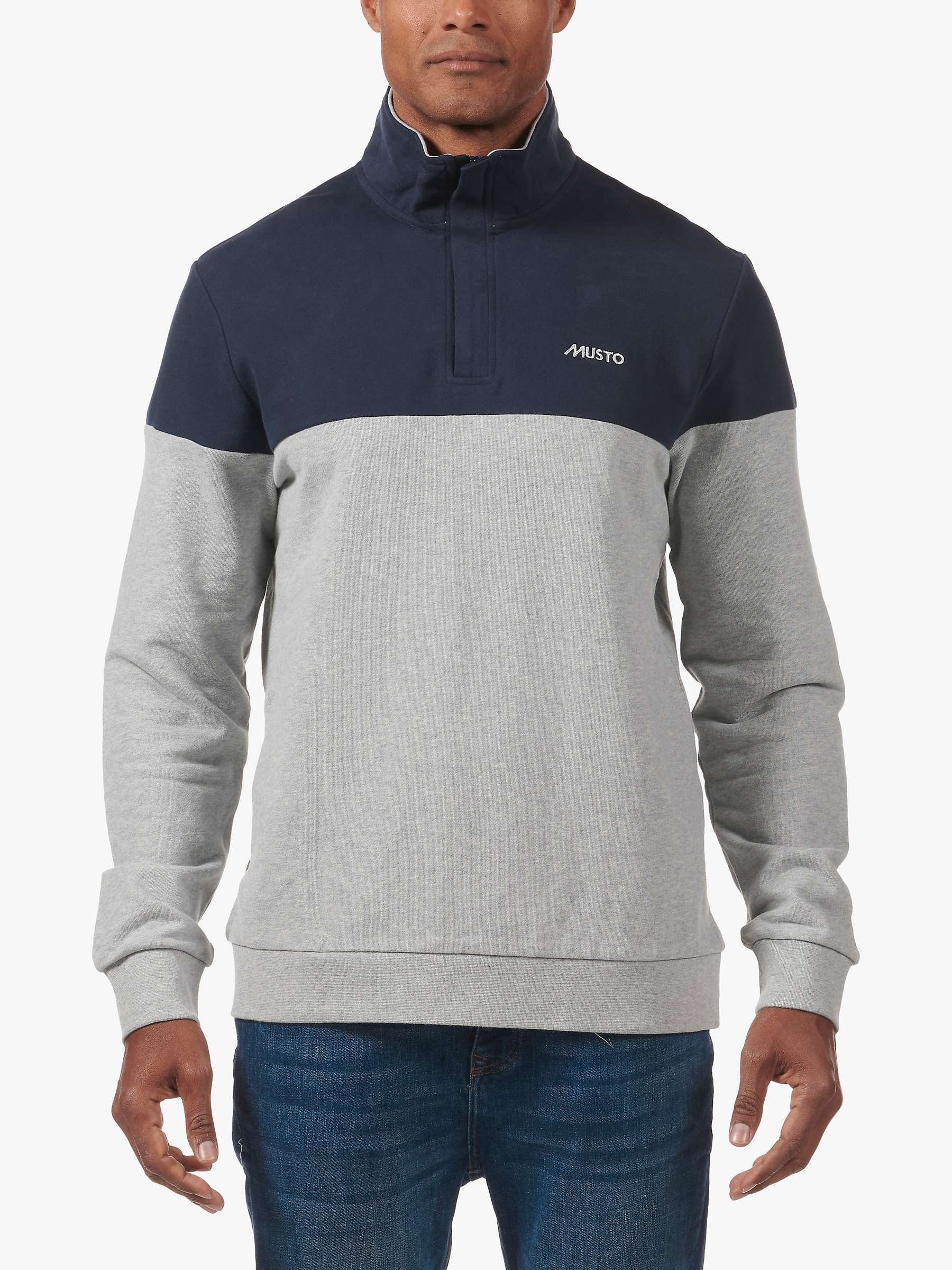 Buy Musto Marina Zip Neck Cotton Sweatshirt, Grey Melange/Navy Online at johnlewis.com