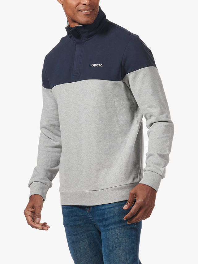Musto Marina Zip Neck Cotton Sweatshirt, Grey Melange/Navy