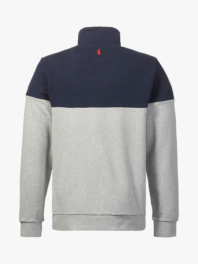 Musto Marina Zip Neck Cotton Sweatshirt, Grey Melange/Navy