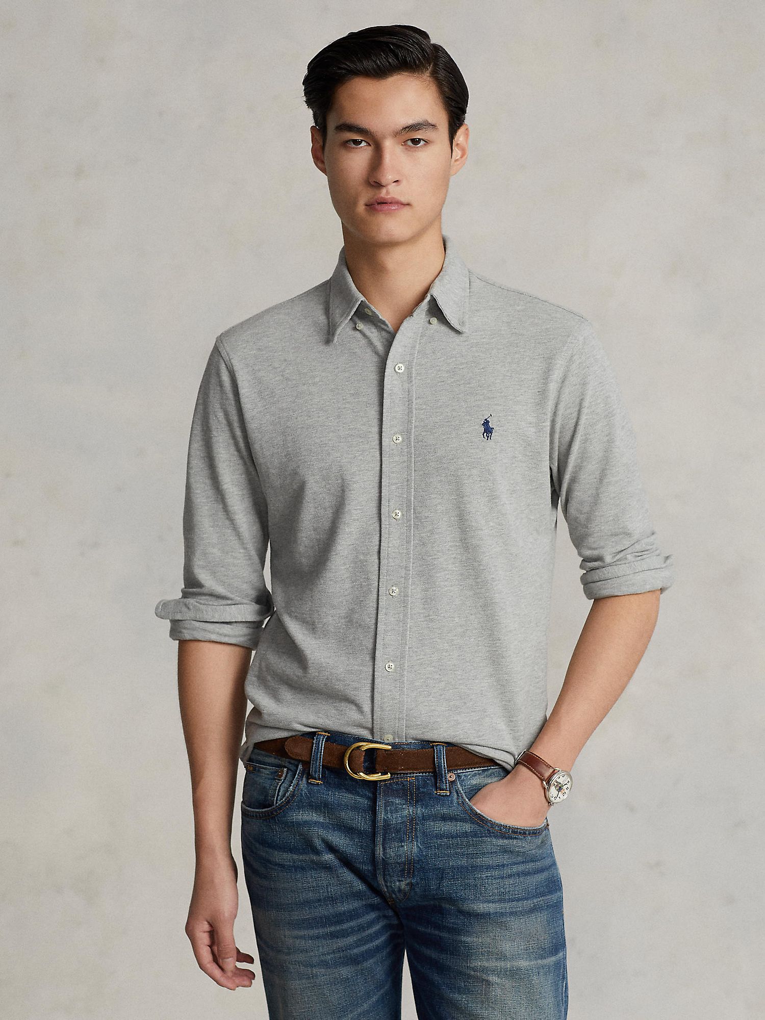 Polo Ralph Lauren Featherweight Mesh Oxford Shirt, Andover Heather at ...