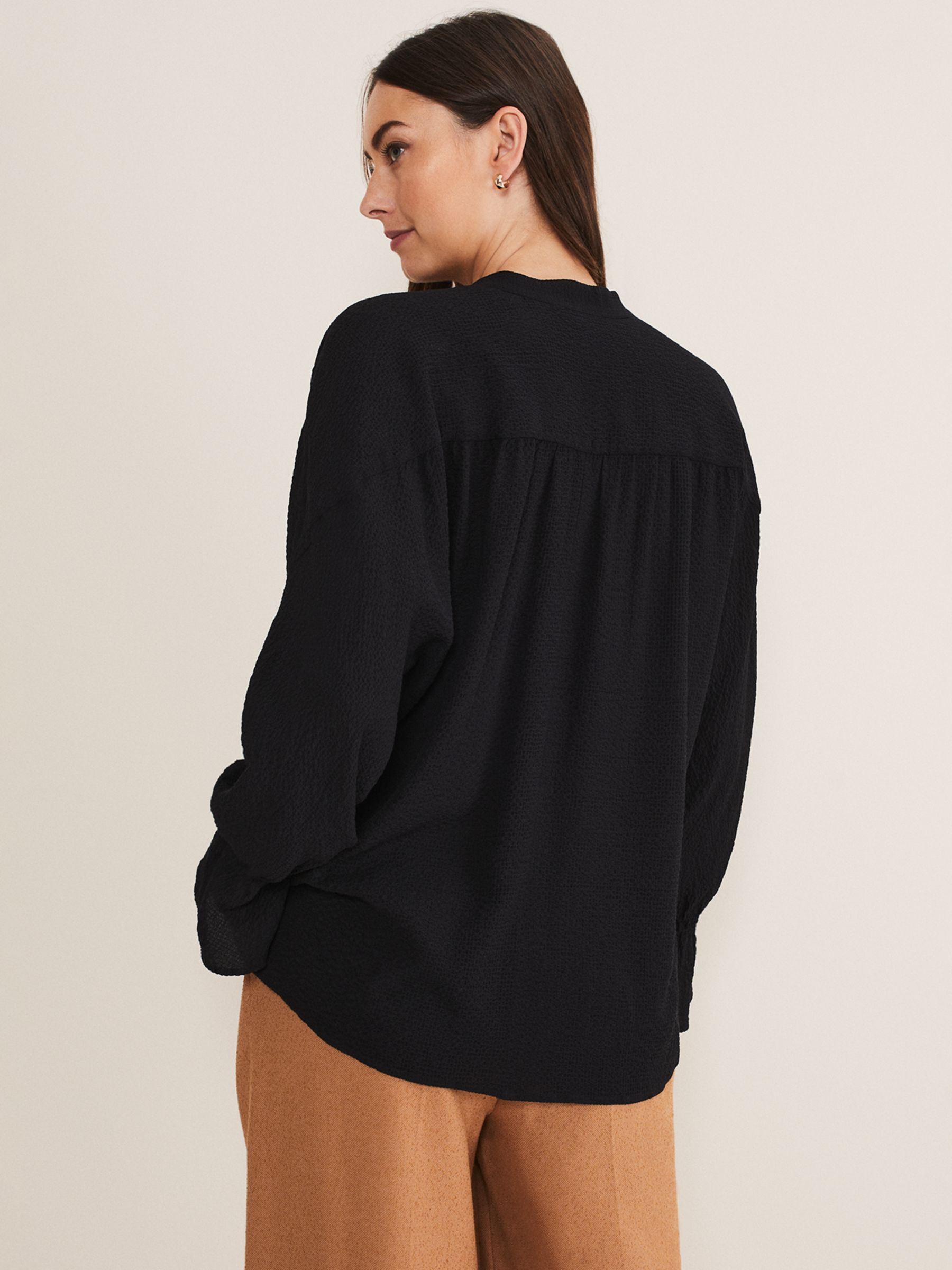 Buy Phase Eight Kym V-Neck Textured Blouse, Black Online at johnlewis.com