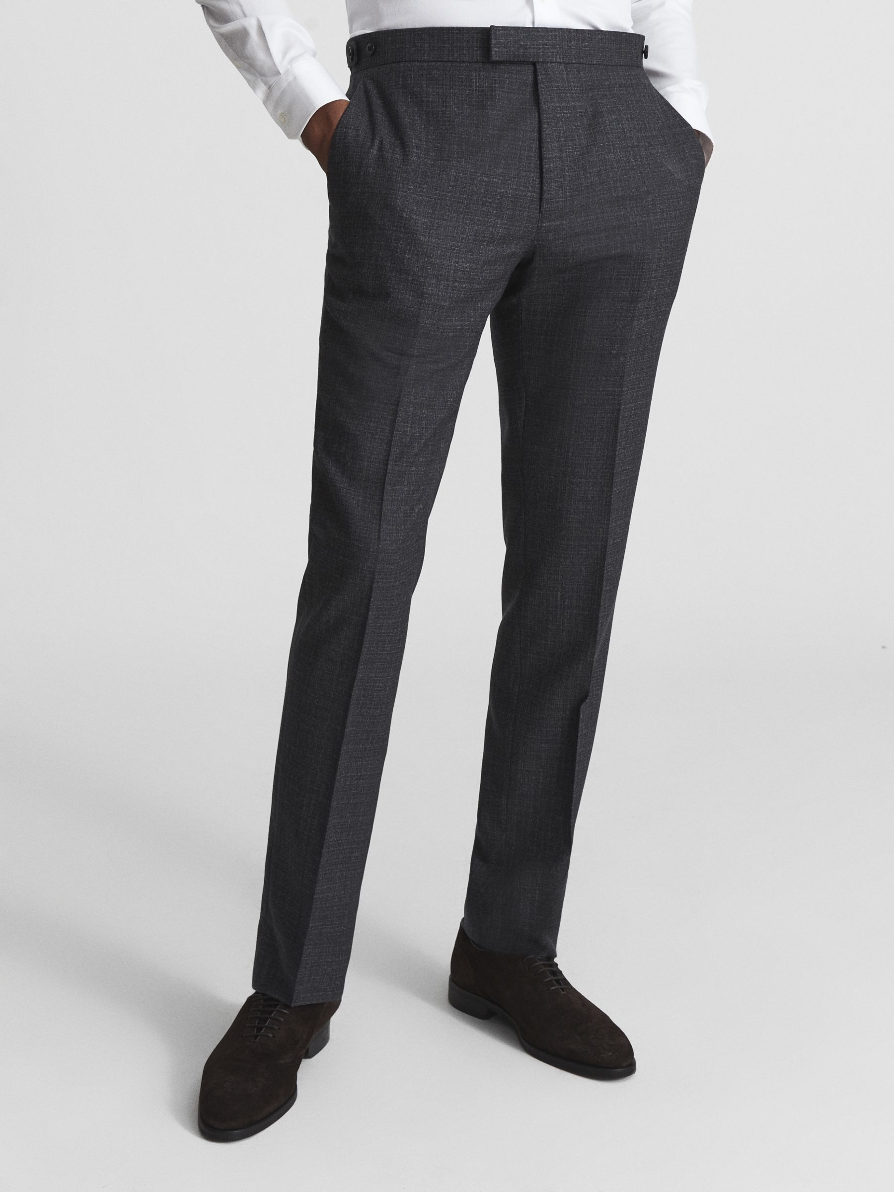 Reiss Dunn Tailored Wool Suit Trousers, Charcoal at John Lewis & Partners