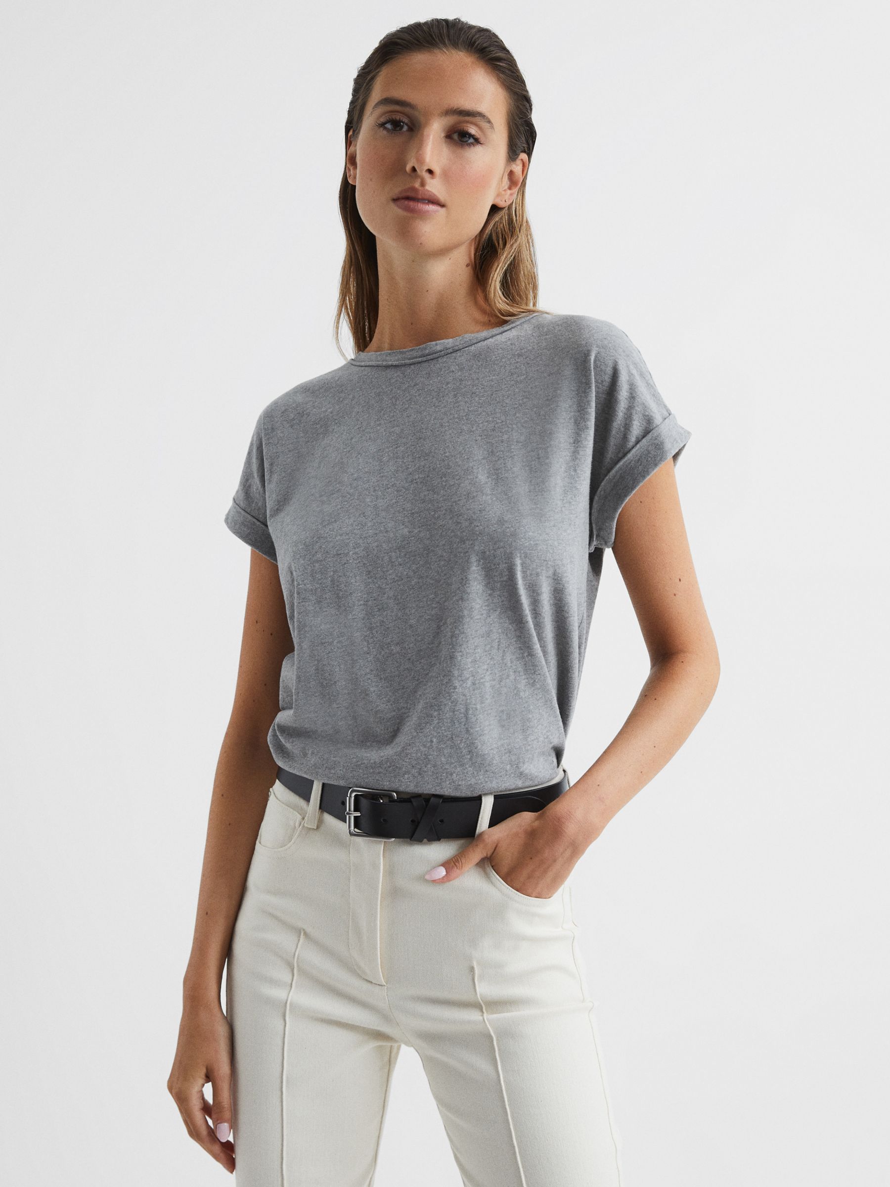 Reiss Tereza Cotton T-Shirt, Grey at John Lewis & Partners