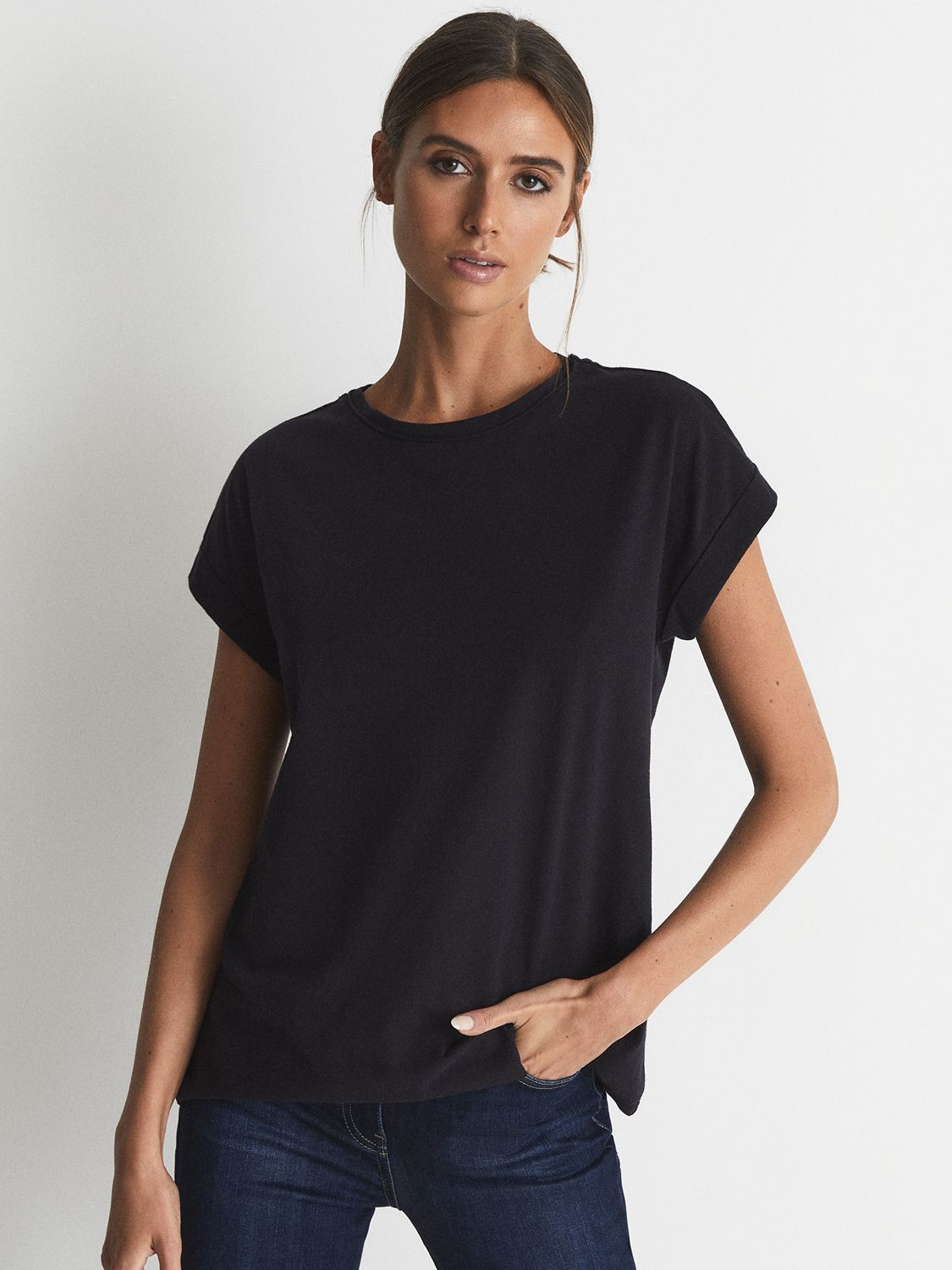 Reiss Tereza Cotton T-Shirt, Navy at John Lewis & Partners