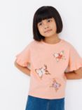 John Lewis Kids' Embellished Butterflies T-Shirt, Peach Parfait