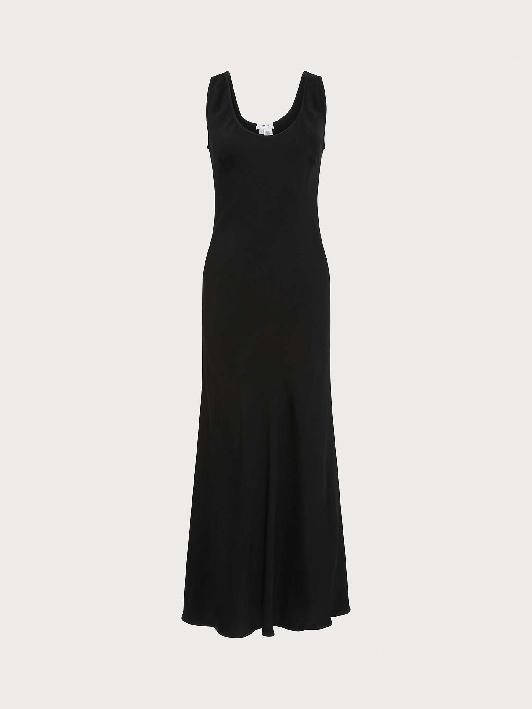 Ghost Palm Bias Cut Satin Slip Dress, Black at John Lewis & Partners